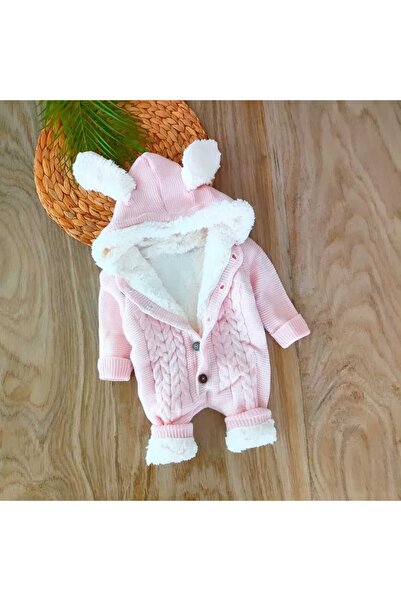 bebe kervanı Kuzu Yünlü Welsoft Triko Pembe Kışlık Kız Bebek tulumu BBK9091