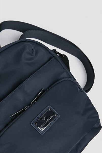 PAUL&SHARK Men's Metallic Embossed Logo Extra Zipper Compartment Navy Blue Bag 15318105-013