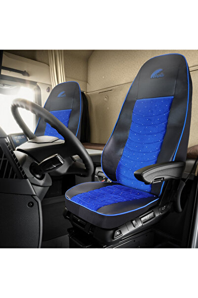 Umbrella Set Huse Scaun TruckPentru Volvo Euro 5 Piele Ecologica Neagra + Velvet Albastru