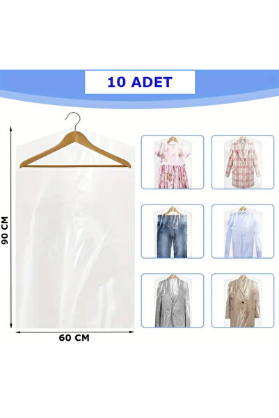 HG Tedarik 10 Adet 60*90 Cm Şeffaf Elbise Poşeti, Askı Delikli Omuz Kesimli Koruyucu Elbise Kıyafet Hurcu
