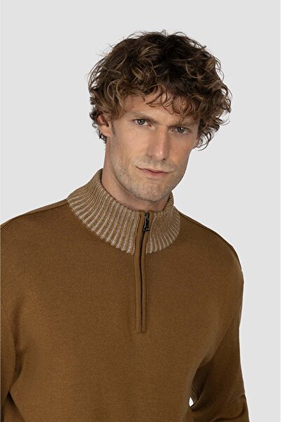 PAUL&SHARK Men's Regular Fit Half Zipper Stand Collar 100% Wool Long Sleeve Knitwear Brown1 Knitwear 15311108-171