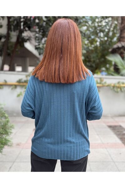 DenizEge İtalyan Kolyeli Fitilli Triko Petrol Mavi