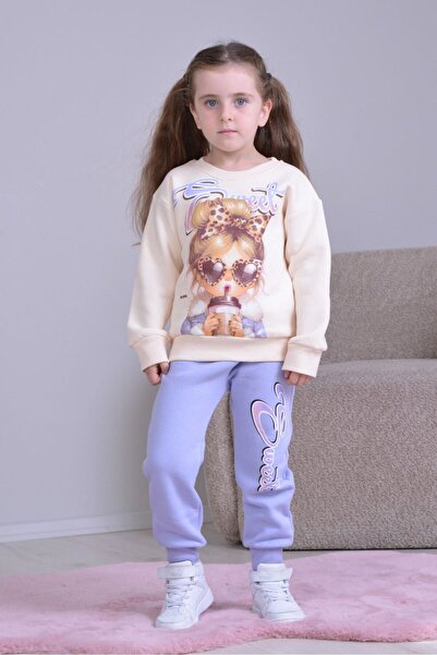 ÖRZİKİDS Winter 3-Thread Fleece Printed Girls' Tracksuit Set 3-10