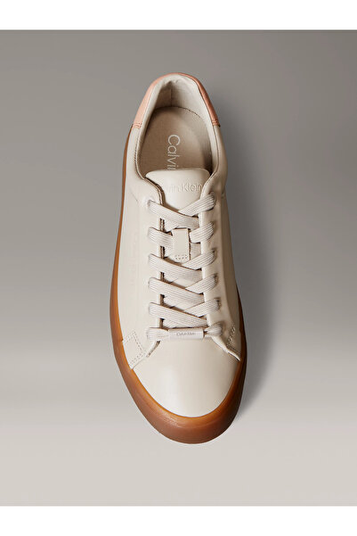 Calvin Klein Kadın Deri Bağlamalı Rahat Taban CK Yazı Detay Bej Sneaker HW0HW02673-0IV