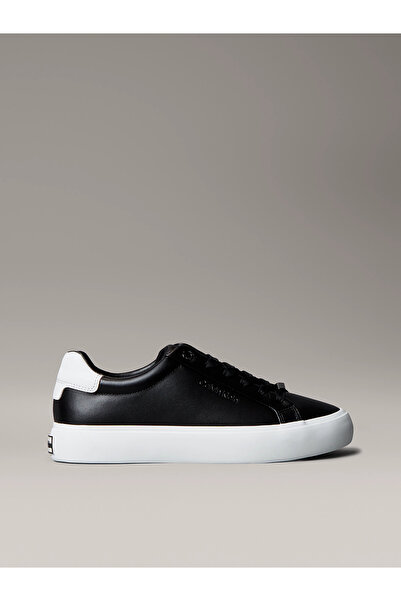 Calvin Klein Kadın Deri Bağlamalı Rahat Taban CK Yazı Detay Siyah Sneaker HW0HW02673-0GM