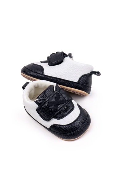BebeNou Pantofi pentru bebeluși albi și negri, design cu talpă antiderapantă ...