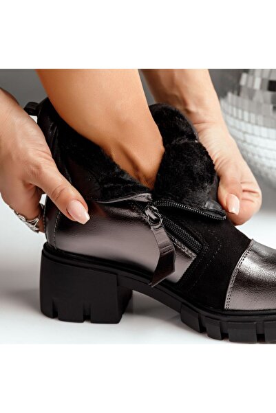 One Fashion Room Γυναικείες Γούνινες Μπότες Damien Γκρι