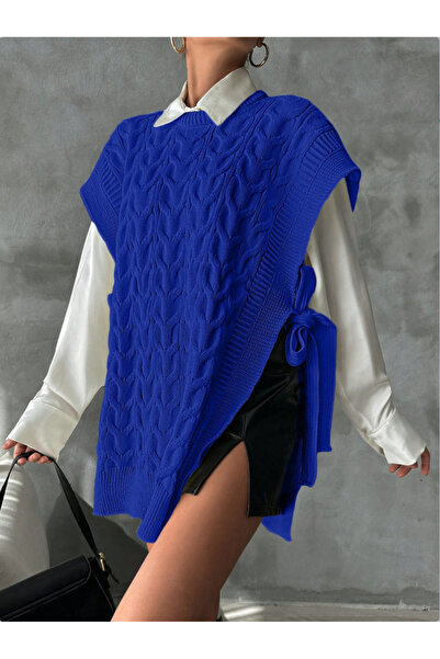 SÇLK TEKSTİL Stylish Solid Color Stand Collar Vest for Women - Adjustable Lac...