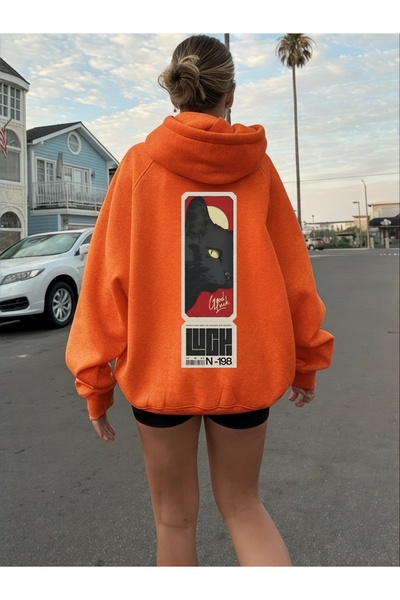 ArtYus سويت شيرت بقلنسوة كبير الحجم من القطن مطبوع عليه ملصق مخصص ملون للجنسين من Cat Laugh