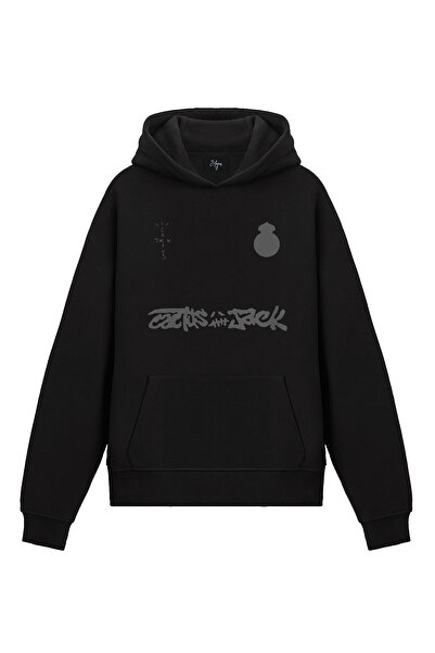 Edizen سترة ترافيس سكوت كاكتوس جاك ريل هودي للجنسين مقاس كبير 100% قطن أسود بغطاء للرأس