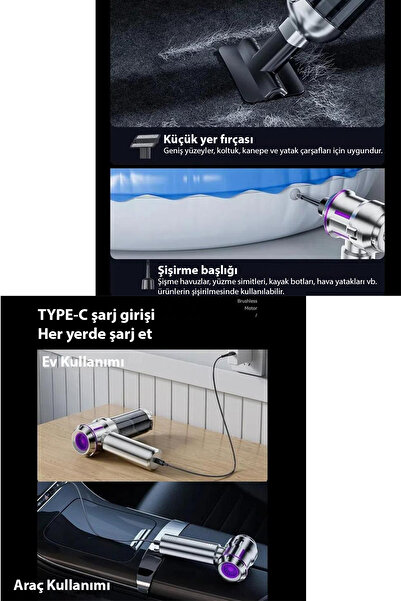 Dybox 20000pa Güçlü Portatif Vakumlu Kablosuz Üflemeli Mini Araç Süpürgesi