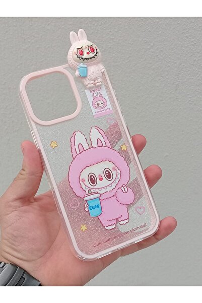 OSG İphone 16 Pro Max Uyumlu Labb Temalı Üzeri 3D Karakterli Simli Koruyucu T...