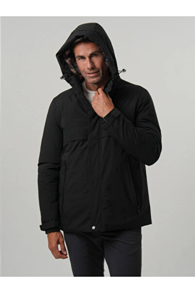 PIQUE Hooded Water Repellent Windproof Men's Black Coat Luis