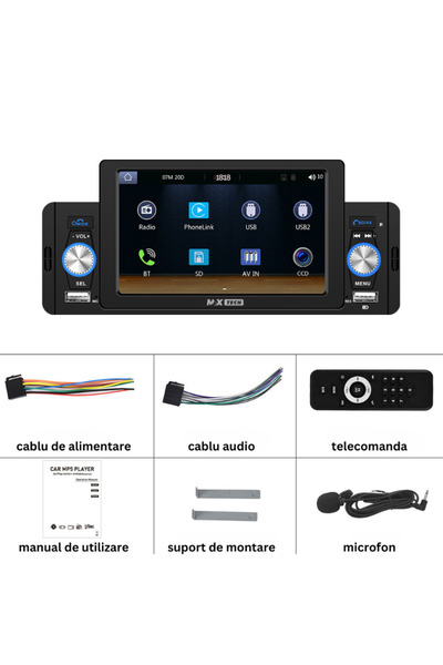 MaxTech MP5 Player cu Carplay & Android auto 1 Din, MaxTech®, display HD de 5 inch