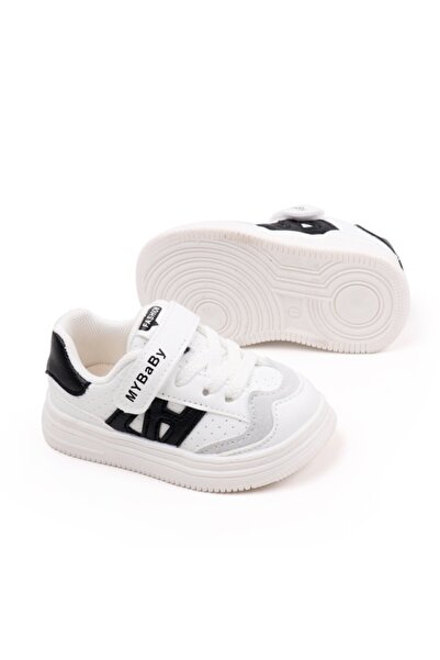 BebeNou Teniși albi cu accente negre pentru copii - MyBaby MBBM05-1-C