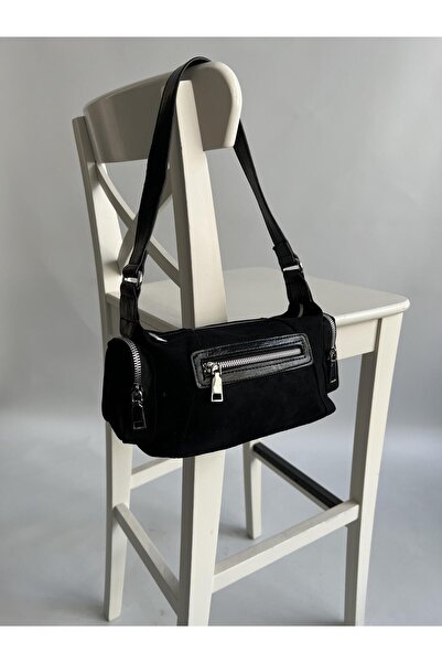 Mia Collection Τσάντα χειρός και γυναικεία τσάντα ώμου Ada Model, σουέντ μαύρο