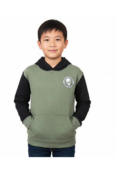 None Colourful Planet Kids Hoodie, 6-20Yrs, Olive/Black Skull