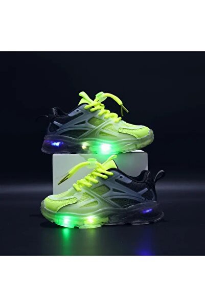 BebeNou Teniși cu degrade, negri cu verde neon, cu lumini