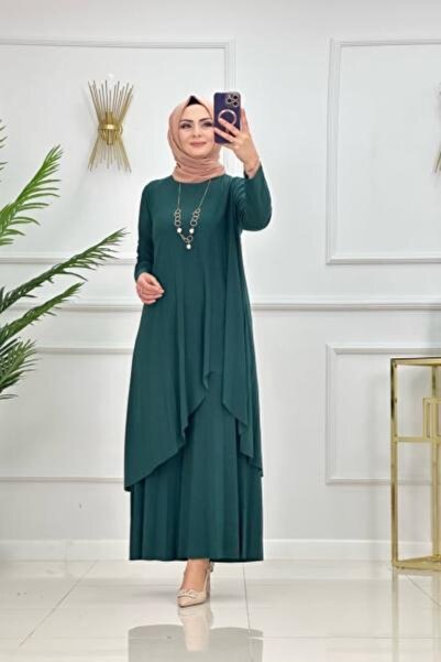 Enans Design طقم تنورة وبنطلون وقميص طويل مطوي بقصة غير متماثلة من أفرا للملا...