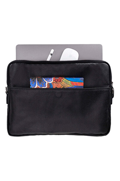 BloominBag Bloomsleeve Leeds 16” Obsidian Black Genuine Leather Laptop & Tablet Sleeve