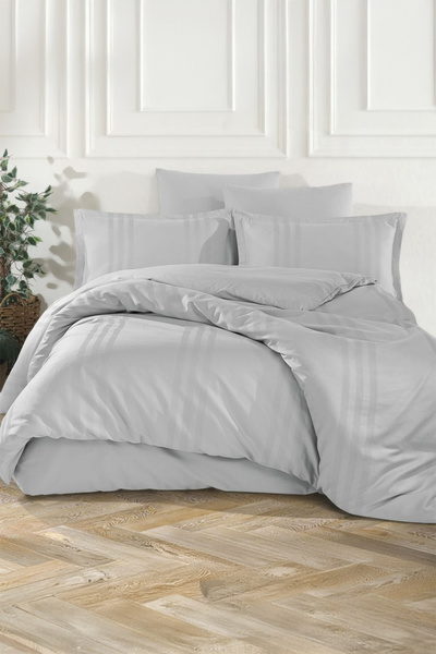 Clasy Melkor Light Gray Single 100% Cotton Duvet Cover Set