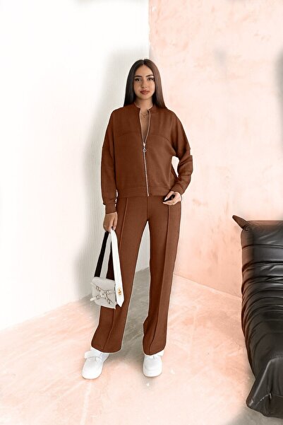 Gugus Women's Modal Fabric Zippered Wide Leg College Collar Suit