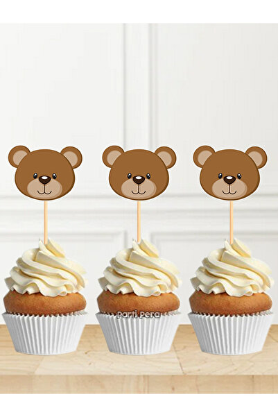 parti pera Ayı Şekilli Cupcake Pasta Kürdan Süsü 15 Adet