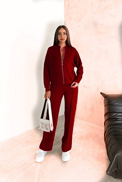 Gugus Women's Modal Fabric Zippered Wide Leg College Collar Suit