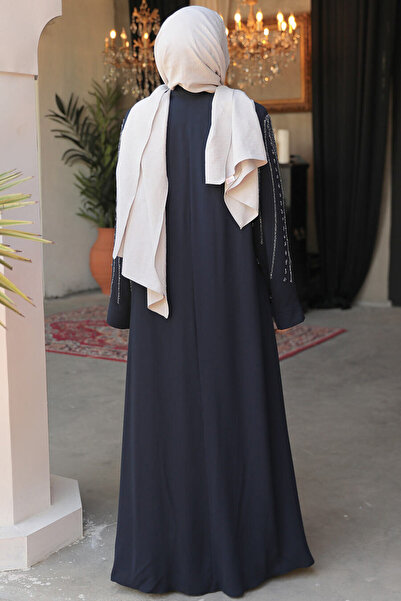 Neva Style Темно-синя модель Tesettur Abaya з вишивкою бісером 29111L