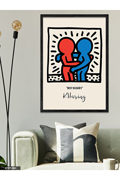 CeSht Keith Haring Best Buddies Jednodijelna crna slika u drvenom okviru