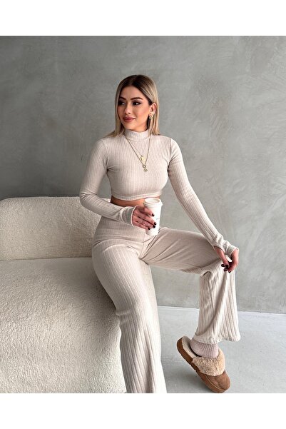 Rabi Shine Women's Cotton Finger-Through Crop Two-Piece Set