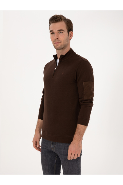 Cacharel Koyu Kahverengi Regular Fit Yarım Fermuarlı Sweatshirt 50309768-VR084