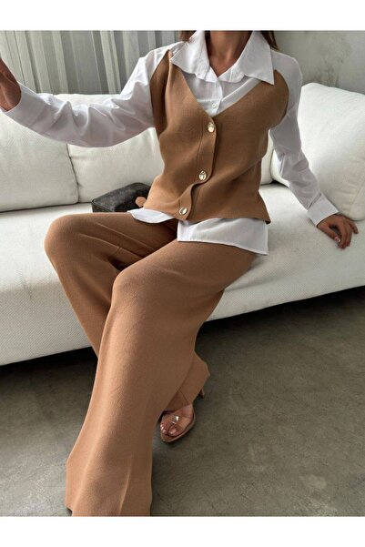 GİYSİ DÜNYASI 57 Knit Fabric Vest Shirt-Look Pants 2-Piece Set