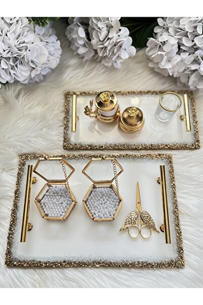 RESİNARTSHOP Epoksi dikdörtgen taşlı nişan seti