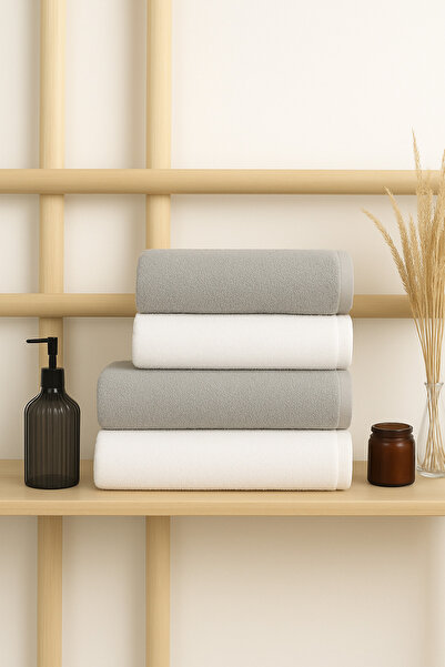 Elaganya Gray and White Towel Set, Cotton Towels, Bath Towels, 4-Piece Towel Set, 70X140 Size Towel, 50X90 Face Towel