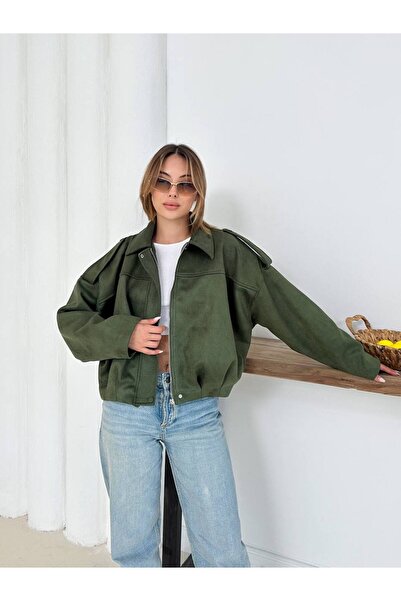 zoezoe Oversize Kadın Bomber Süet Deri Ceket