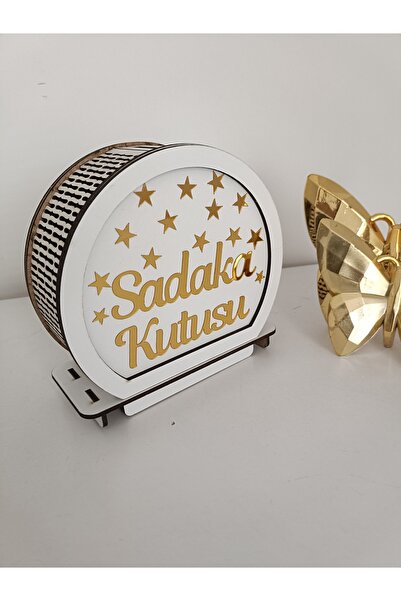 bir parça tasarım Gold yıldızlı beyaz sadaka kutusu