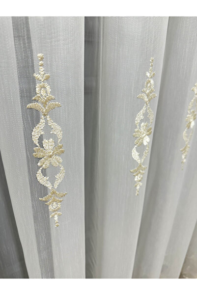 Brillant Mirror Gold Gold Embroidered 3-Layer Pleated No-Iron Living Room Tulle Curtain