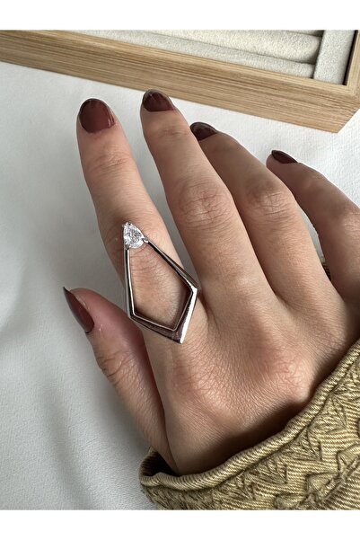 ringbox Silver Color Stone Shield Ring