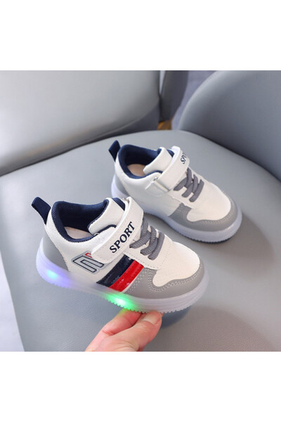 BebeNou Teniși albi cu luminițe gri, roșii și bleumarin, mărimea 21