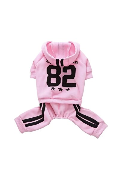 Paw Butik Pembe Kapüşonlu Spor Köpek Tulum – 82 Numaralı Şık ve Rahat Köpek Eşofmanı