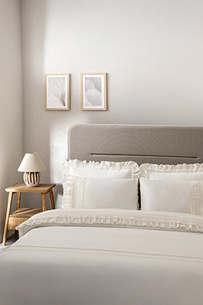 Ecocotton Adelya Cream Double Size 100% Organic Cotton Linen Duvet Cover Set