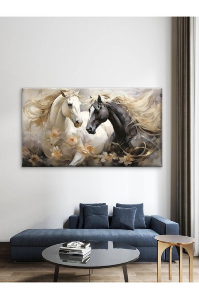 ESLEM BEYAZ VE SİYAHIN ÖZGÜRLÜĞÜ - SİYAH BEYAZ AT - BASKI KANVAS TABLO -