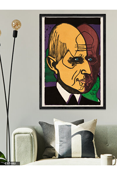 CeSht Žuta pozadina, muški portret, jednodijelna crna slika u drvenom okviru