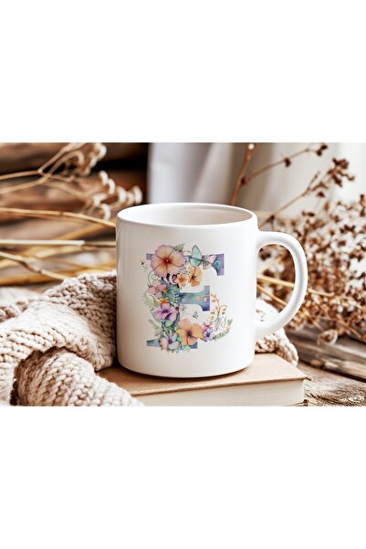 Beramussa كوب على شكل حرف F مزين بالزهور - كوب قهوة أنيق بنمط زهور وفراشات بأ...