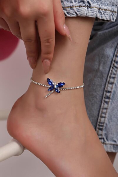 BİJUTERRİ Mavi Taşlı Yusufcuk Halhal Gümüş Kaplama Yusufcuk Kuşu Halhal