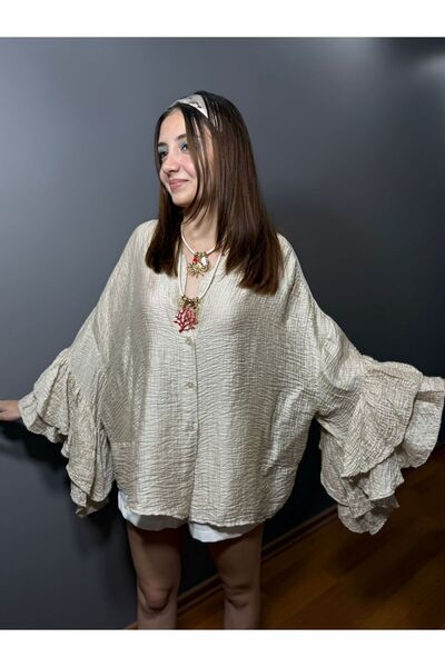 MODAGK Imported Shiny Fabric Sleeve Detailed Design Shirt