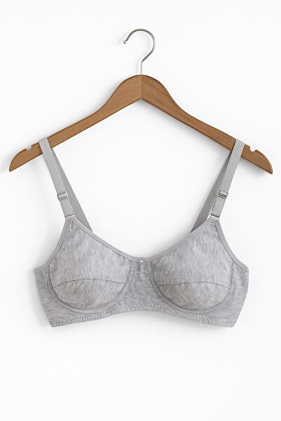 enmodaiçgiyim 4 Pieces Gray Cotton Wire-Free Sponge-Free Combed Comfortable Women's Bra
