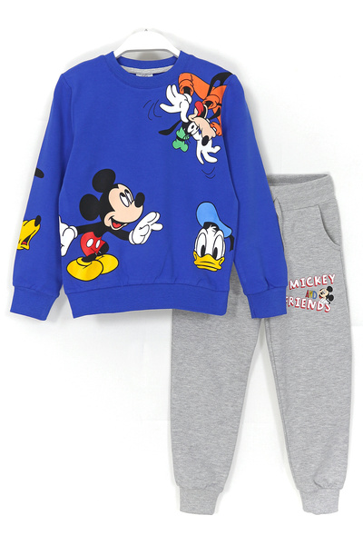 DobaKids Ön ve Arkası Pluto Goofy Donald Duck Baskılı Erkek Çocuk Eşofman Takımı 3-9 Yaş Saks Gri