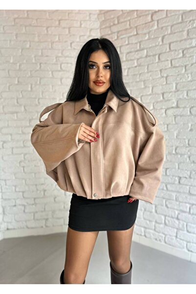 zoezoe Oversize Kadın Bomber Süet Deri Ceket